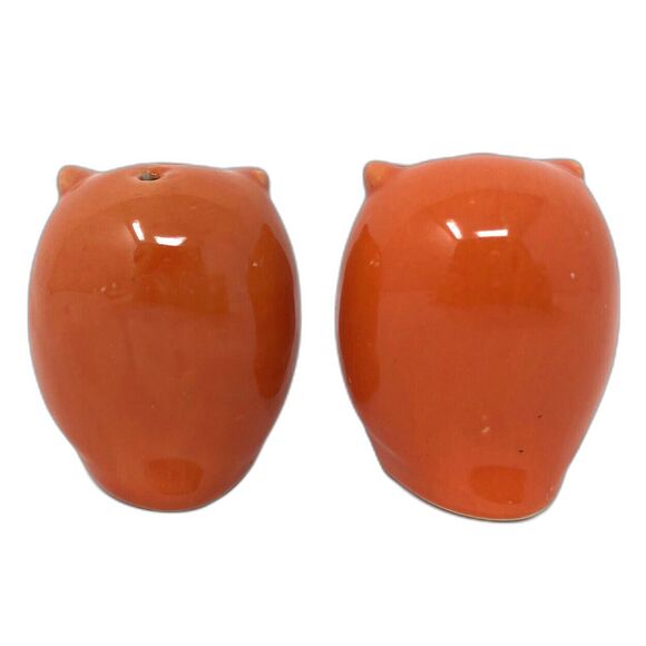 Owl Salt & Pepper Shaker Set Mini Orange Cute Ceramic Boho Retro Wise Bird - Picture 3 of 6